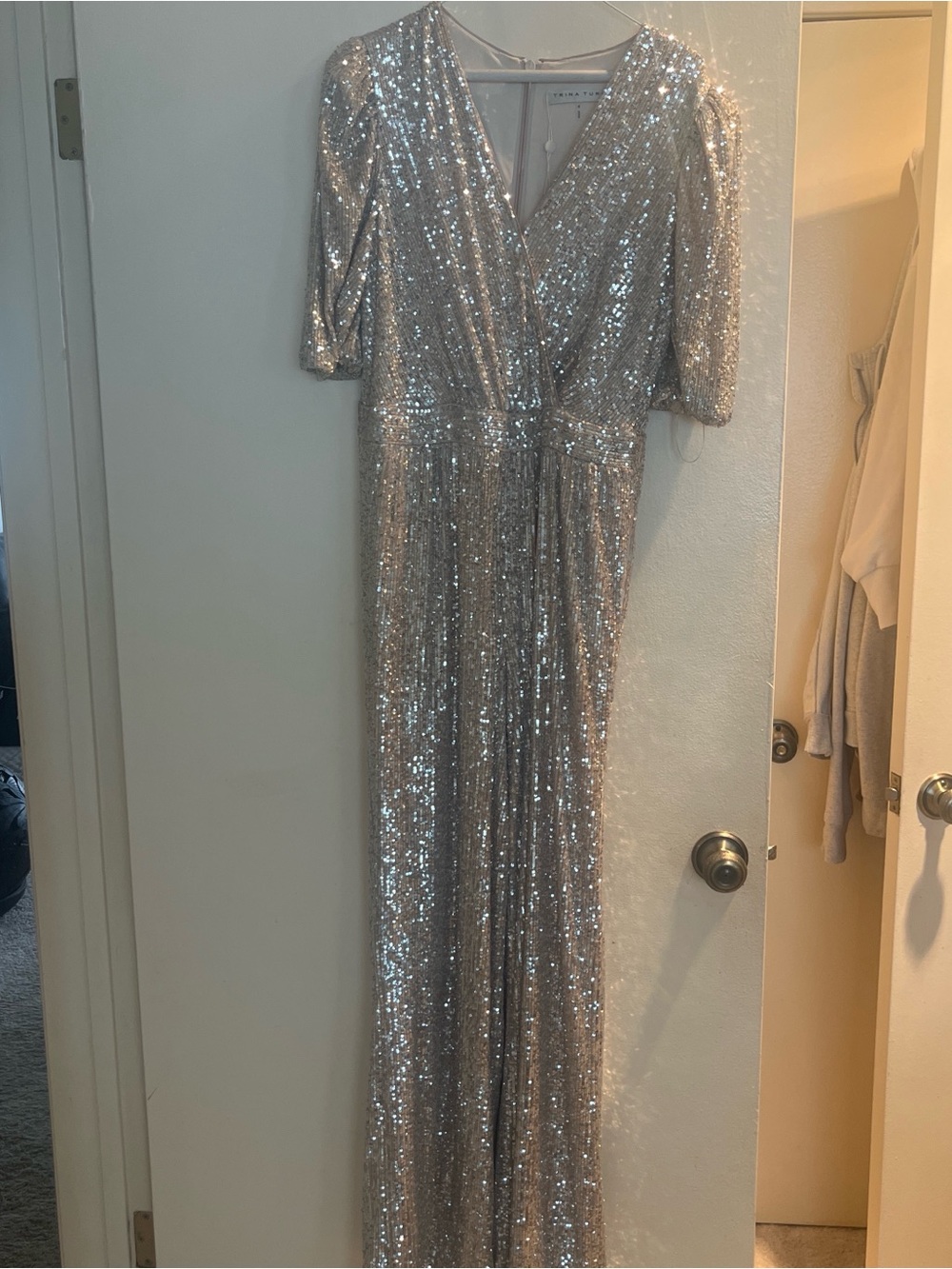 Trina Turk Silver Sequin Wrap Dress